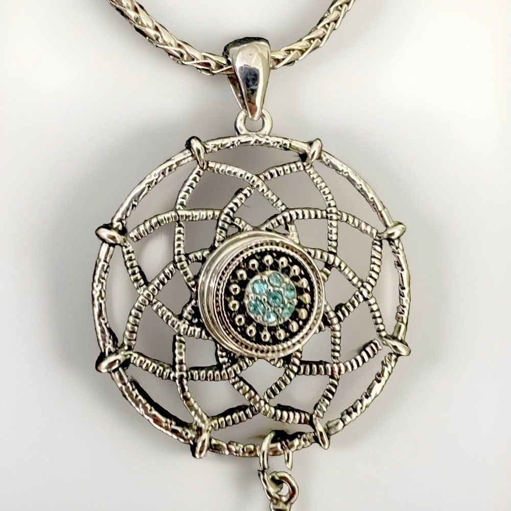 Dreamcatcher Silver Necklace Feather Long Turquoise Rhinestone Native Mandala 18